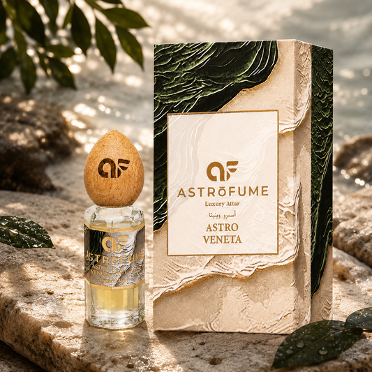 ASTRO VENETA aromatic fougère attar perfume with premium green and beige luxury packaging