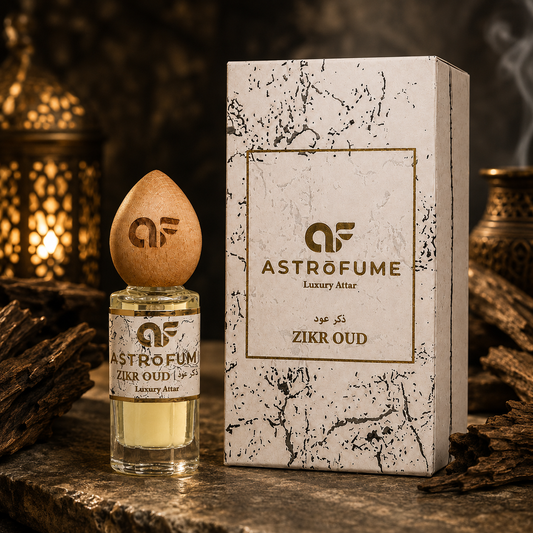 ASTROFUME ZIKR OUD woody amber attar perfume with premium white marble packaging