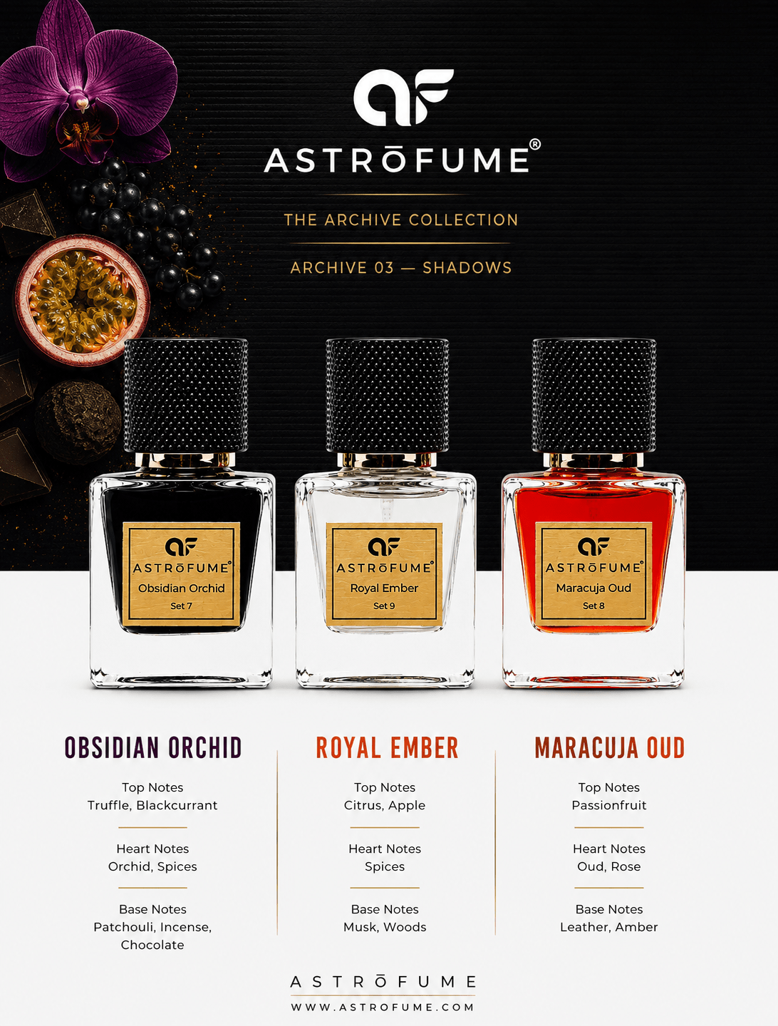 THE ARCHIVE COLLECTION SHADOWS | Eau de Parfum Set of 3 | Dark Floral Oriental · Fruity Oud Leather · Fresh Fruity Woody | 3 × 25ml - AstrofumeTHE ARCHIVE COLLECTION SHADOWS | Eau de Parfum Set of 3 | Dark Floral Oriental · Fruity Oud Leather · Fresh Fruity Woody | 3 × 25mlAstrofumeAstrofumeASTRO-TAC-SET-03THE ARCHIVE COLLECTION SHADOWS | Eau de Parfum Set of 3 | Dark Floral Oriental · Fruity Oud Leather · Fresh Fruity Woody | 3 × 25ml